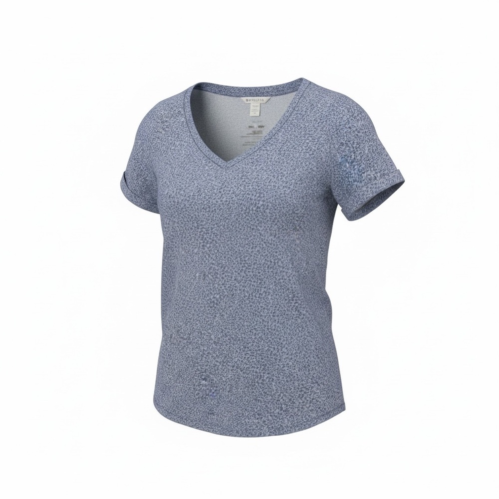 Athleta Women's Breezy Scoop V Neck Tee Blue Cheetah Leopard Pattern Medium